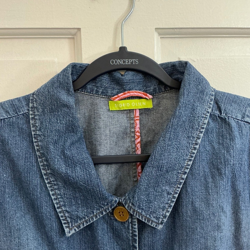 Sigrid Olsen Utility Denim Jacket XL Blue 100% Cotton Barn Chore Boho Coat Fall - Picture 2 of 6